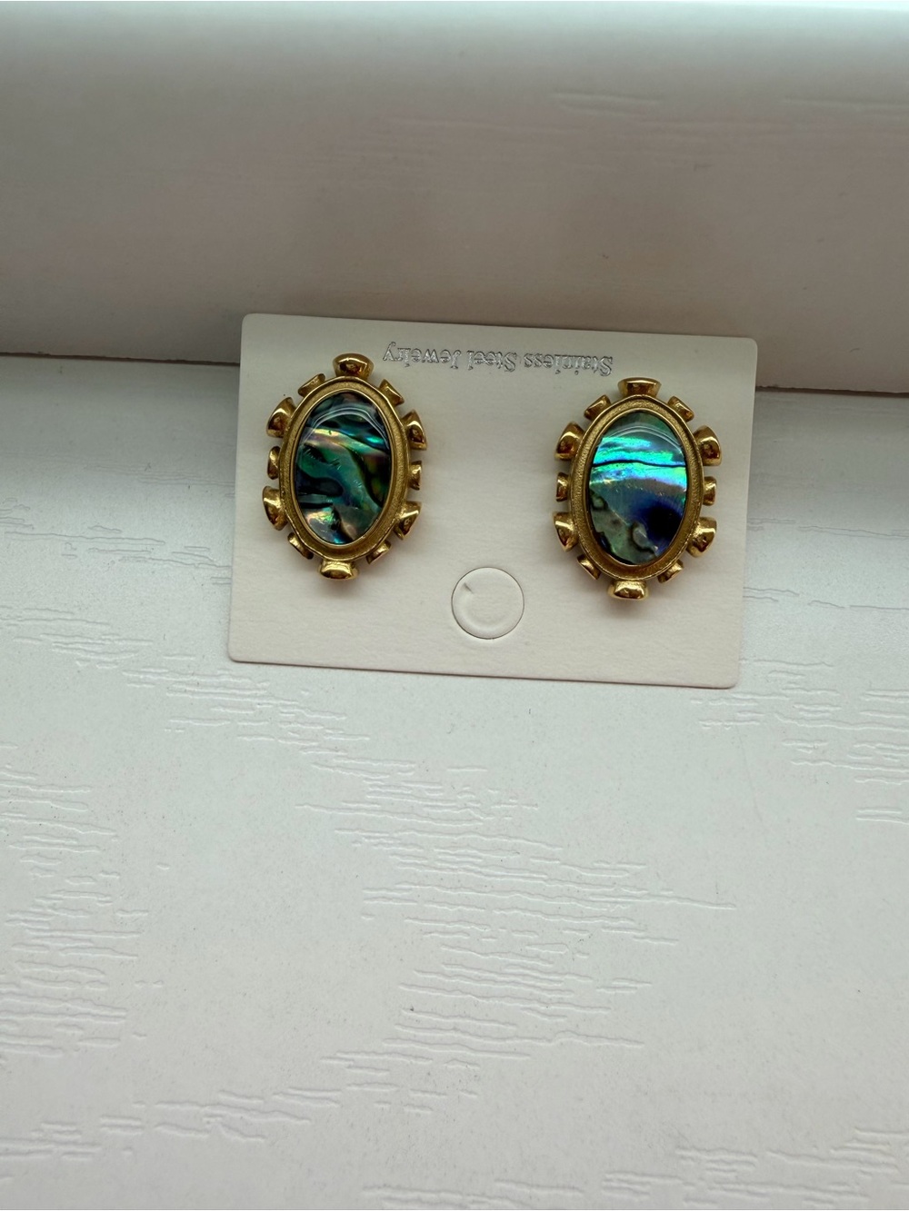 Gold-Tone Abalone Oval Stud Earrings - Women Jewelry